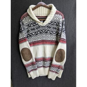 American Stitch Mens Nordic Print Long Sleeve Sweater Size Medium Elbow Patch.
